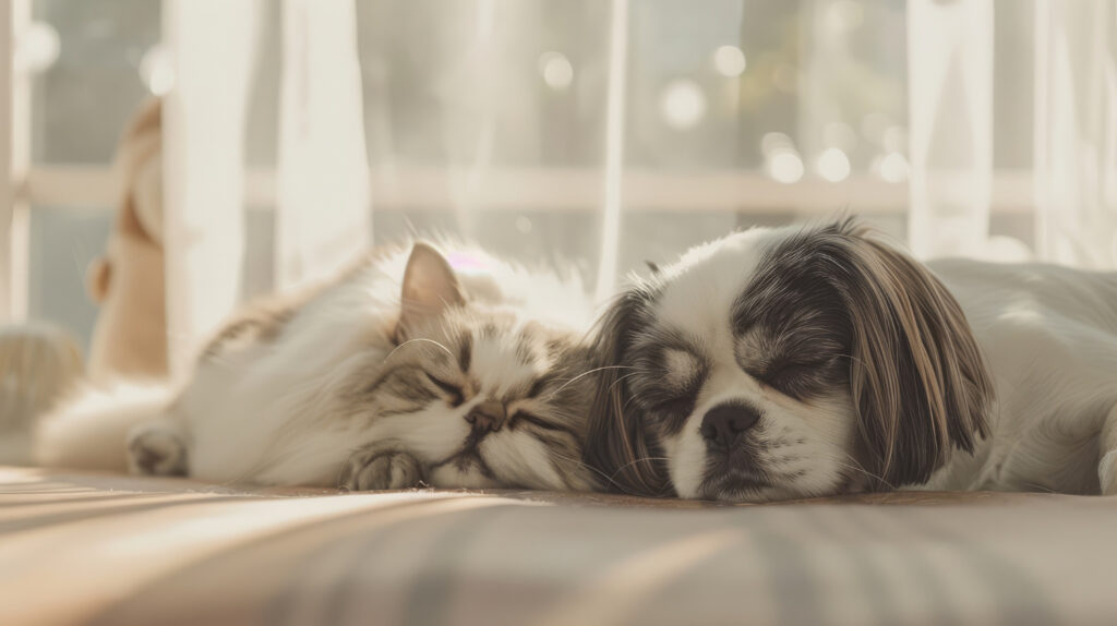 cat and dog sleeping